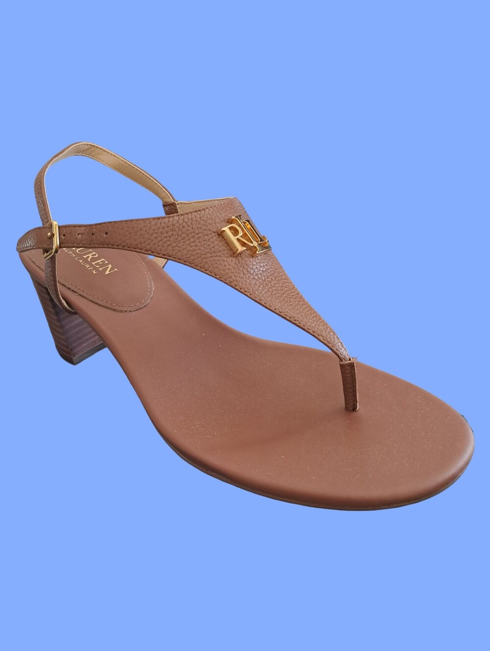 Lauren Ralph Lauren Women's Westcott II Leather Embossed Sandals Polo Tan NEW